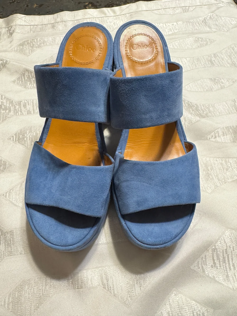 Chloe Blue Suede Platform Mule Sandals